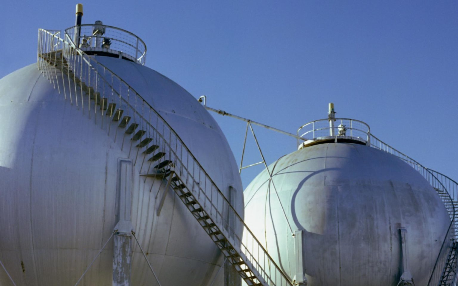 LPG spherical storage tanks close-up view